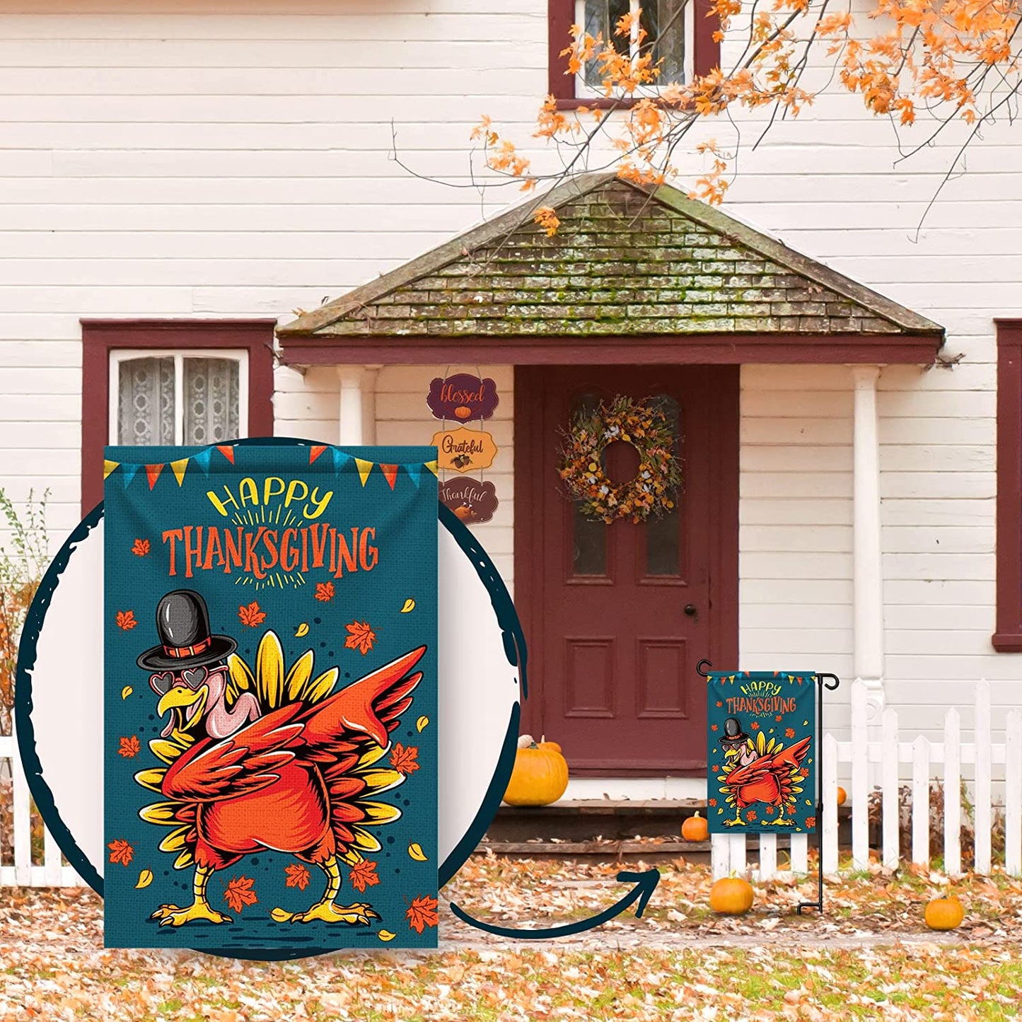 Thanksgiving Double-Sided Garden Flag 12x18 Lovely Turkey Harvest Fall Autumn