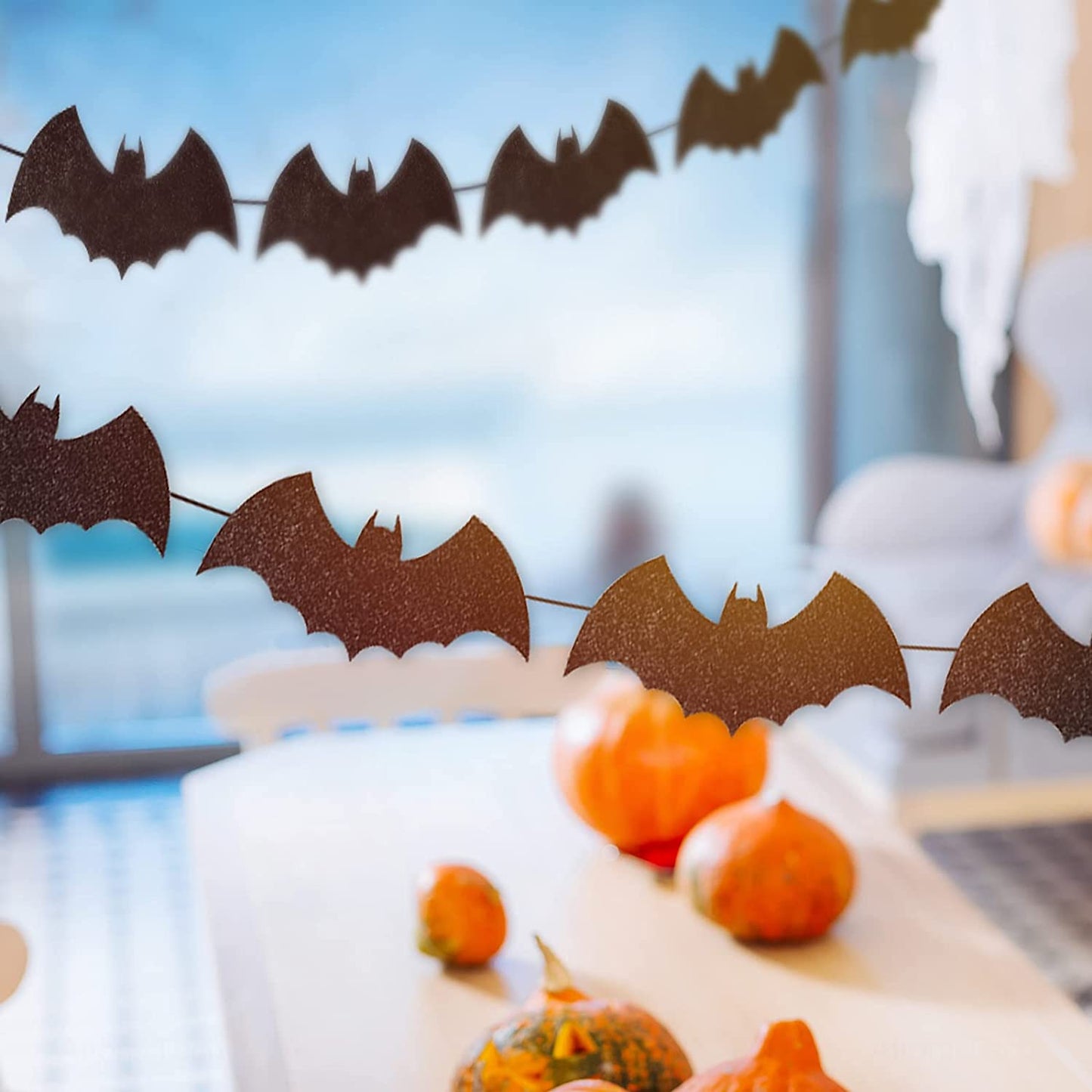 98PCS 3D Halloween Flying Bats Decoration Kit Bat Decals Glittery Bat Garlands