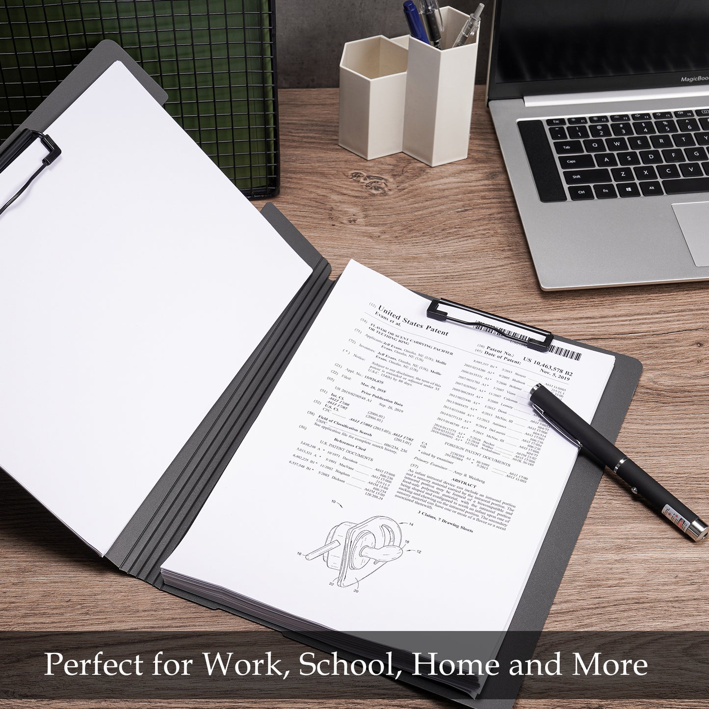 Foldable Cover Clipboard with Pen Holder A4 Size PP Foam File Organizer (Black)