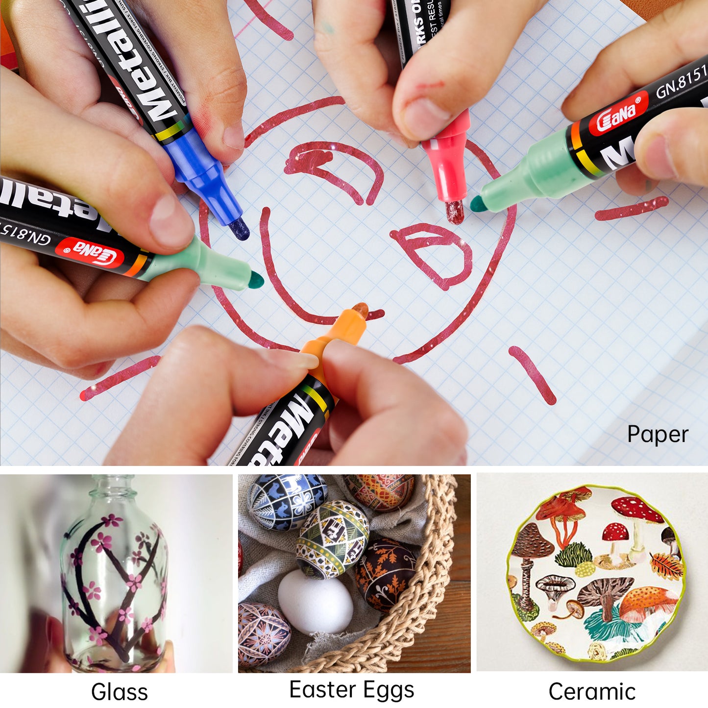 15 Color Assorted Metallic Marker Pens, 3mm Tip Sheen Glitter Painting Pen