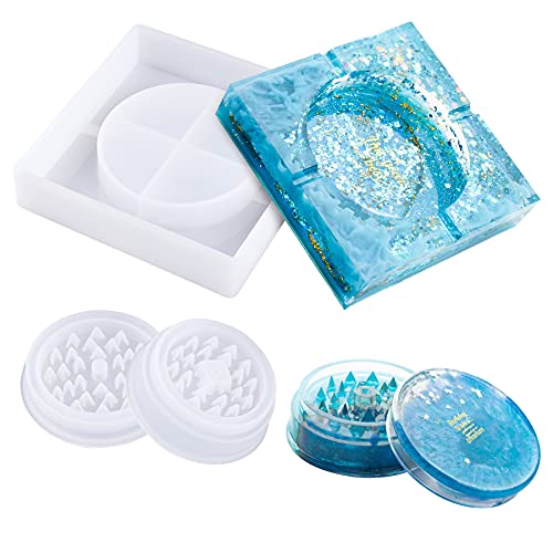 Epoxy Resin DIY Casting Silicone Mold Kit 2.87" Herb Grinder+5" Large Square A