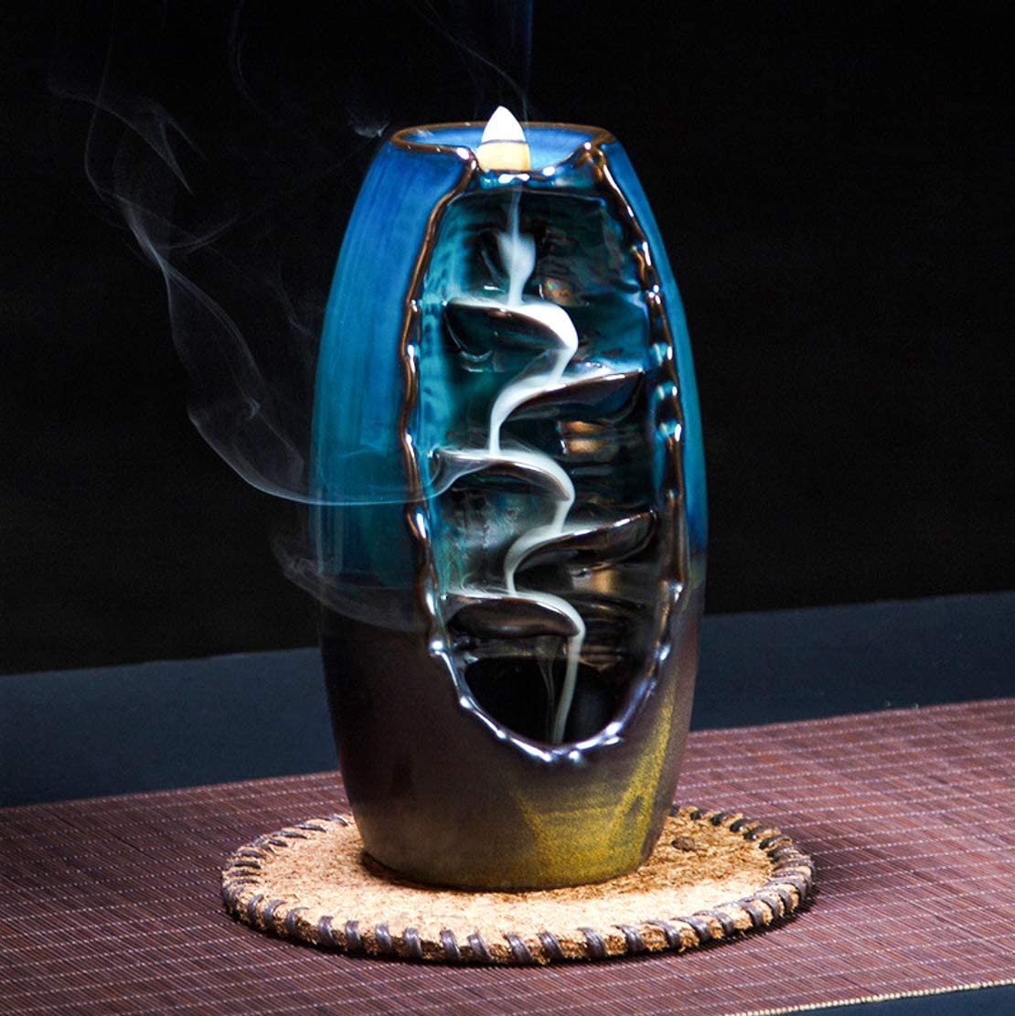 Home Back Flow Incense Burner, Ceramic Waterfall Incense Holder, Incense Ash C