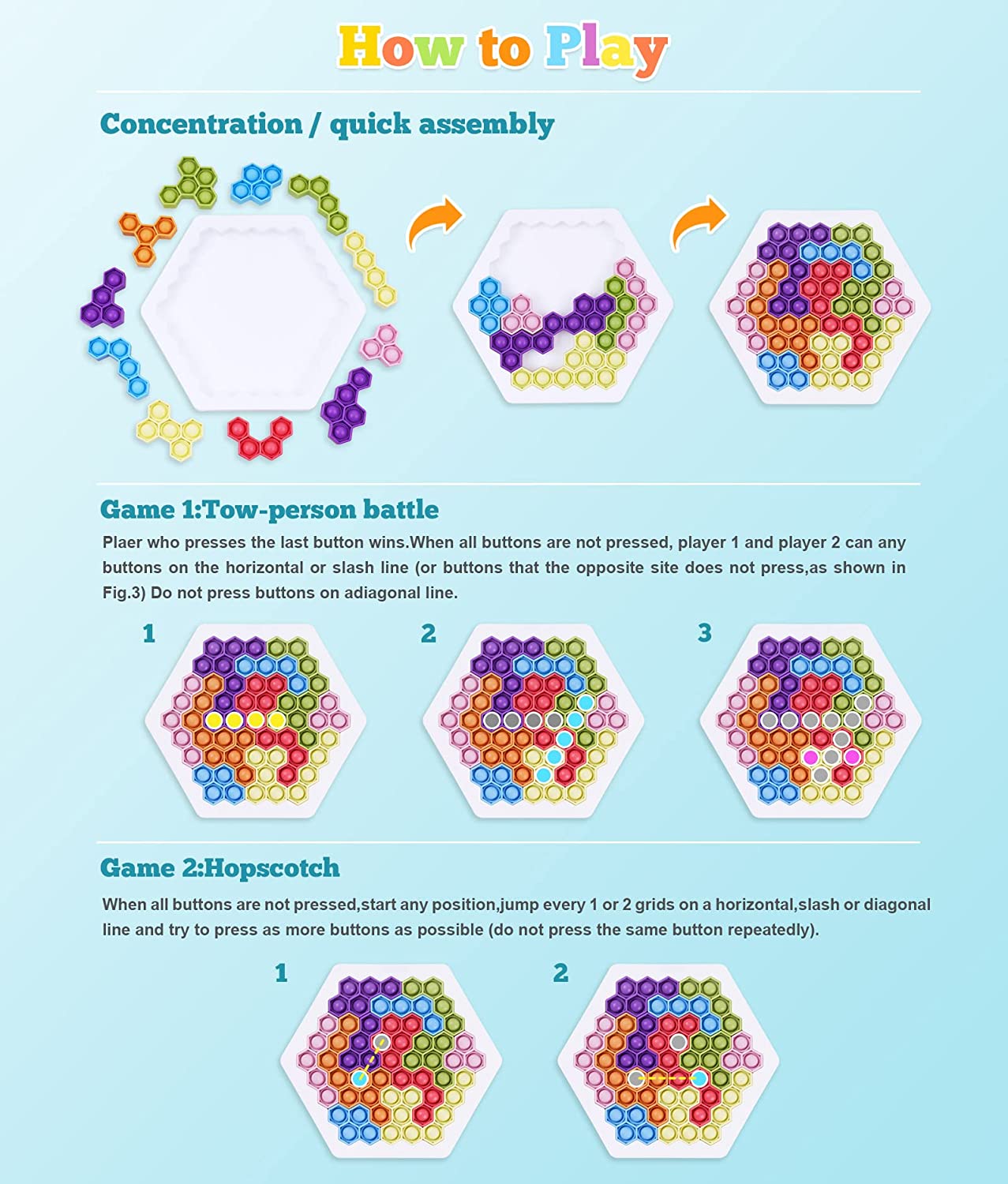 Hexagon Jigsaw Puzzle Pop Bubble Fidget Sensory Toy Silicone 3D Building Blocks