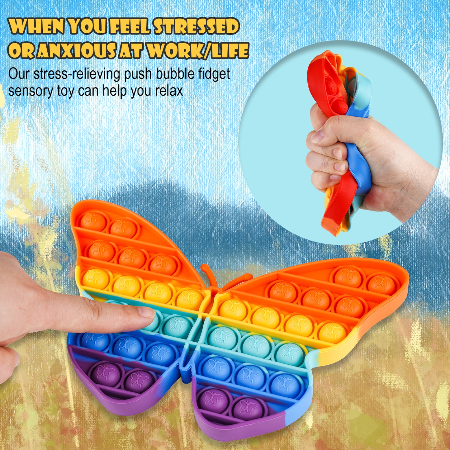 Fidget Pack 2-Pack Push Pop Bubble Fidget Sensory Toy, Fidget Toys for Stress