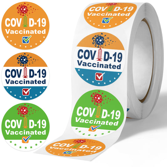 500PCS Vaccinated 1.5" Waterproof Round Label Sticker Roll Assortment Combo Va