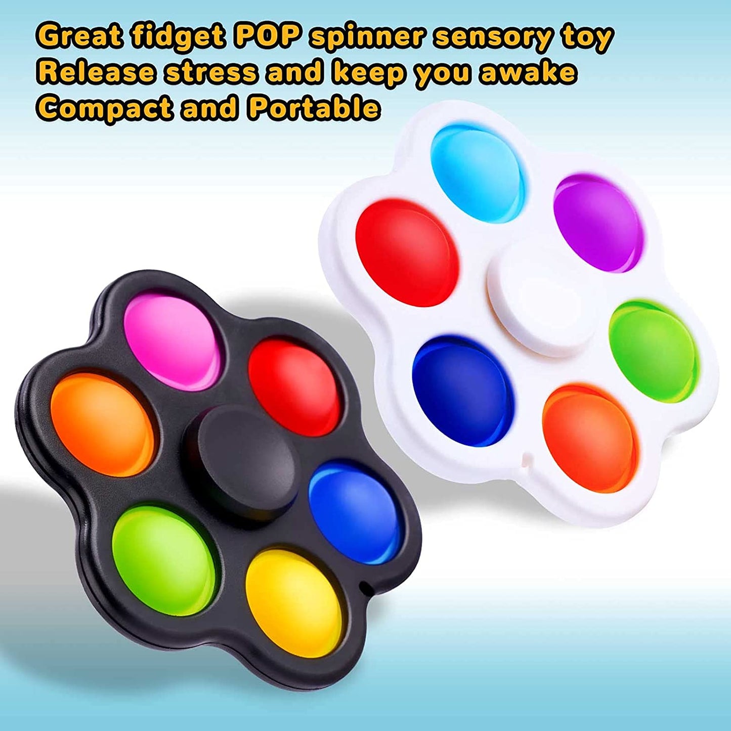 2PCS 2-in-1 Pop Fidget Spinners with Lanyards 6-Bubble Push Bubble Fidget Sens