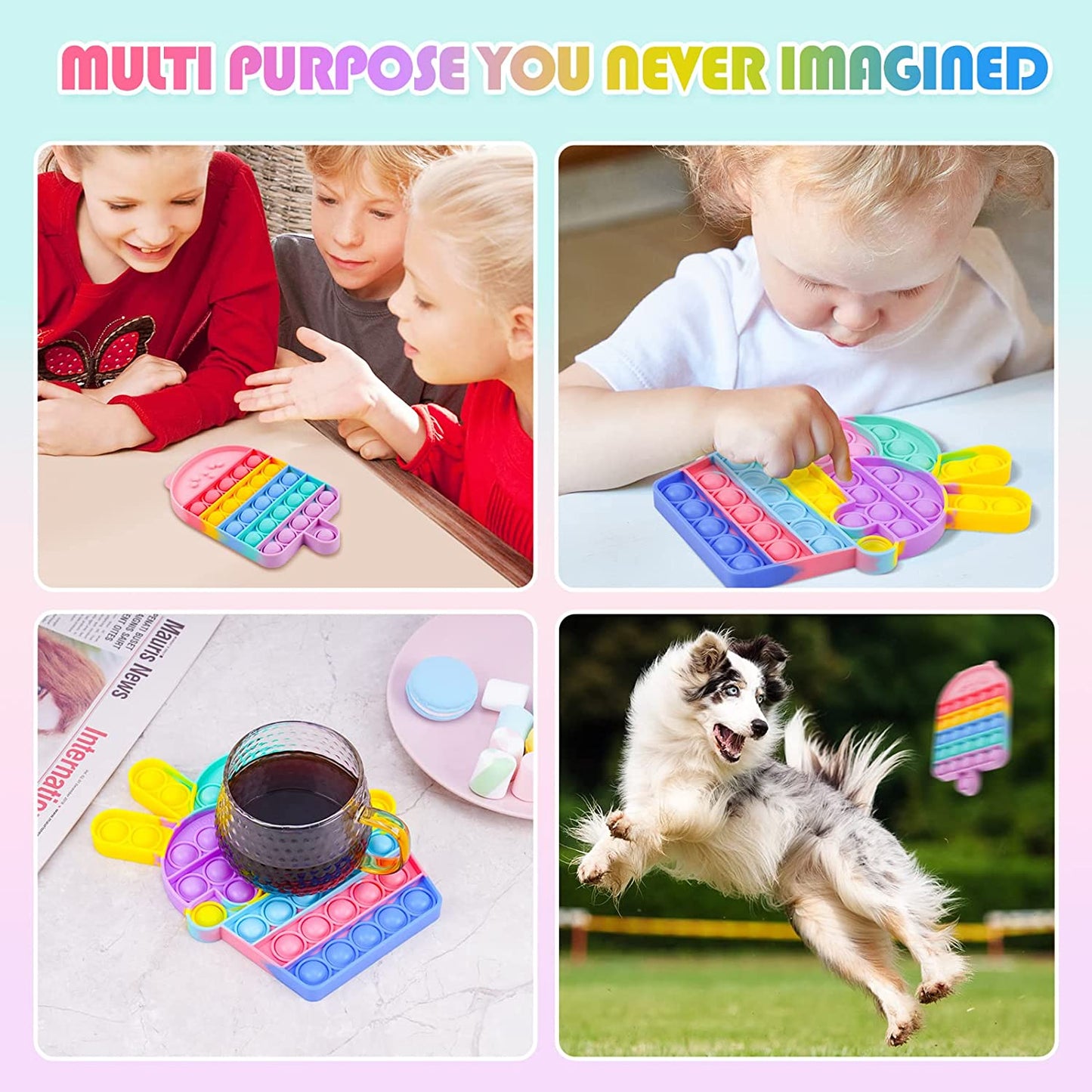 Bubble Pop Fidget Toys Silicone Rainbow Sensory Ice Cream Cup Baby Bear Ice Pop