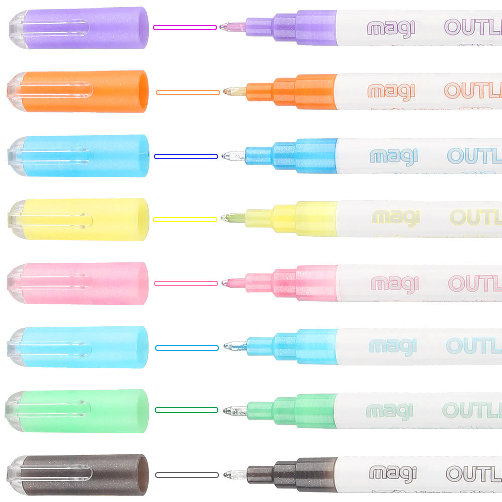 Super Squiggles Double Line Markers 8 Dream Color Self-outline Metallic Pens Hig