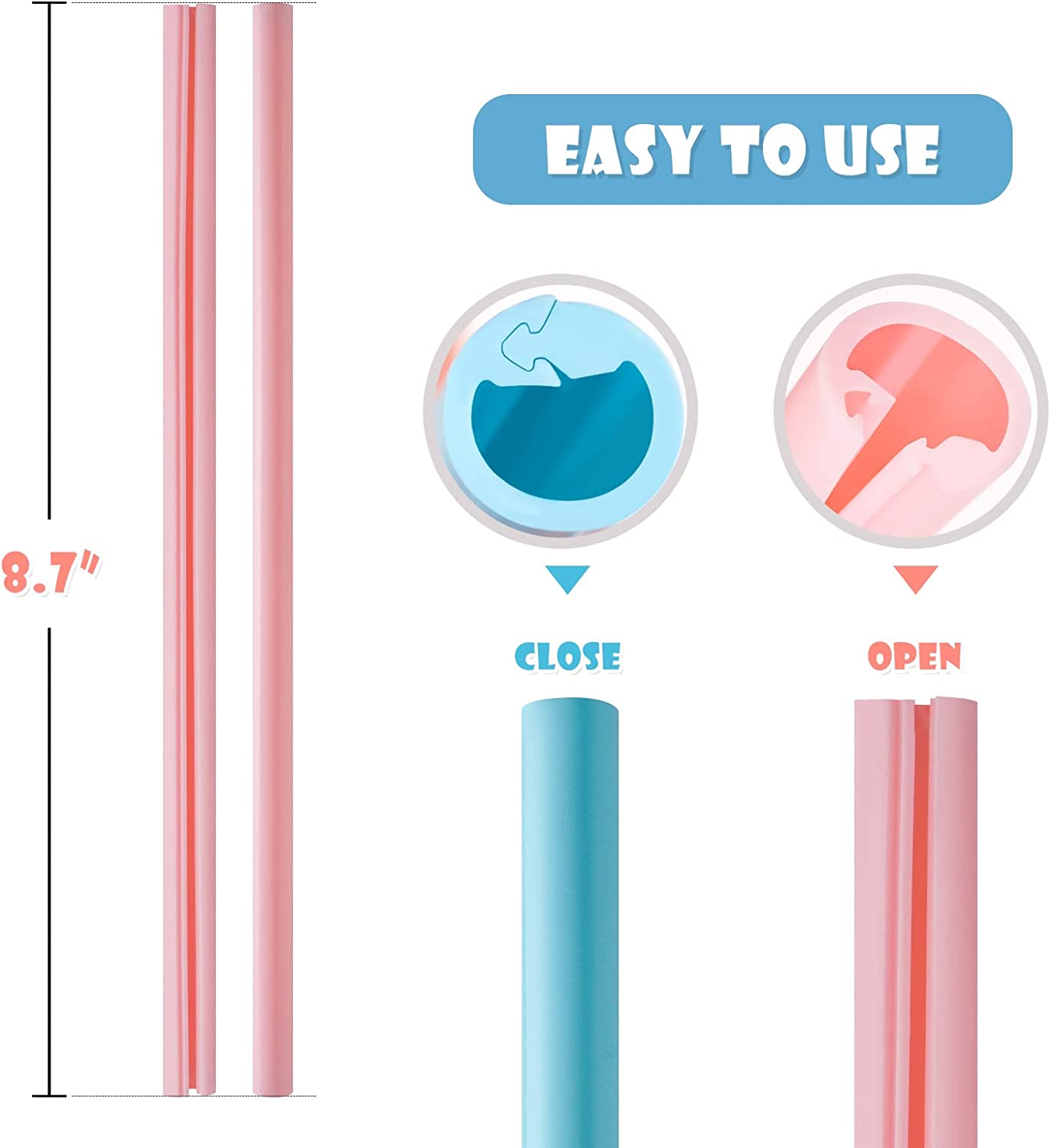Reusable Silicone Straw 10PCS Openable Design Easy Clean Food Grade Snap Straw