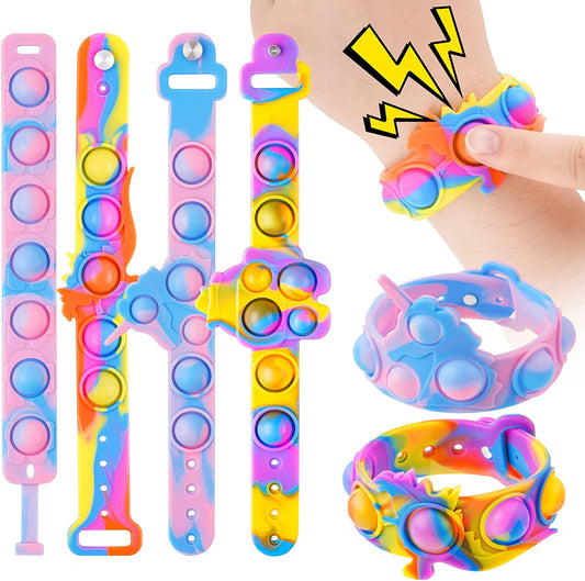 Kids' Silicone Push Pop Bubble Wristband Fidget Sensory Toy 4PCS Multicolor Toys