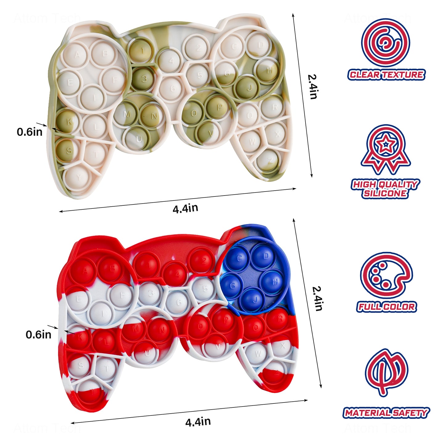 2PCS Game Console Push Pop Bubble Fidget Sensory Toys, Soft Silicone Game Cont