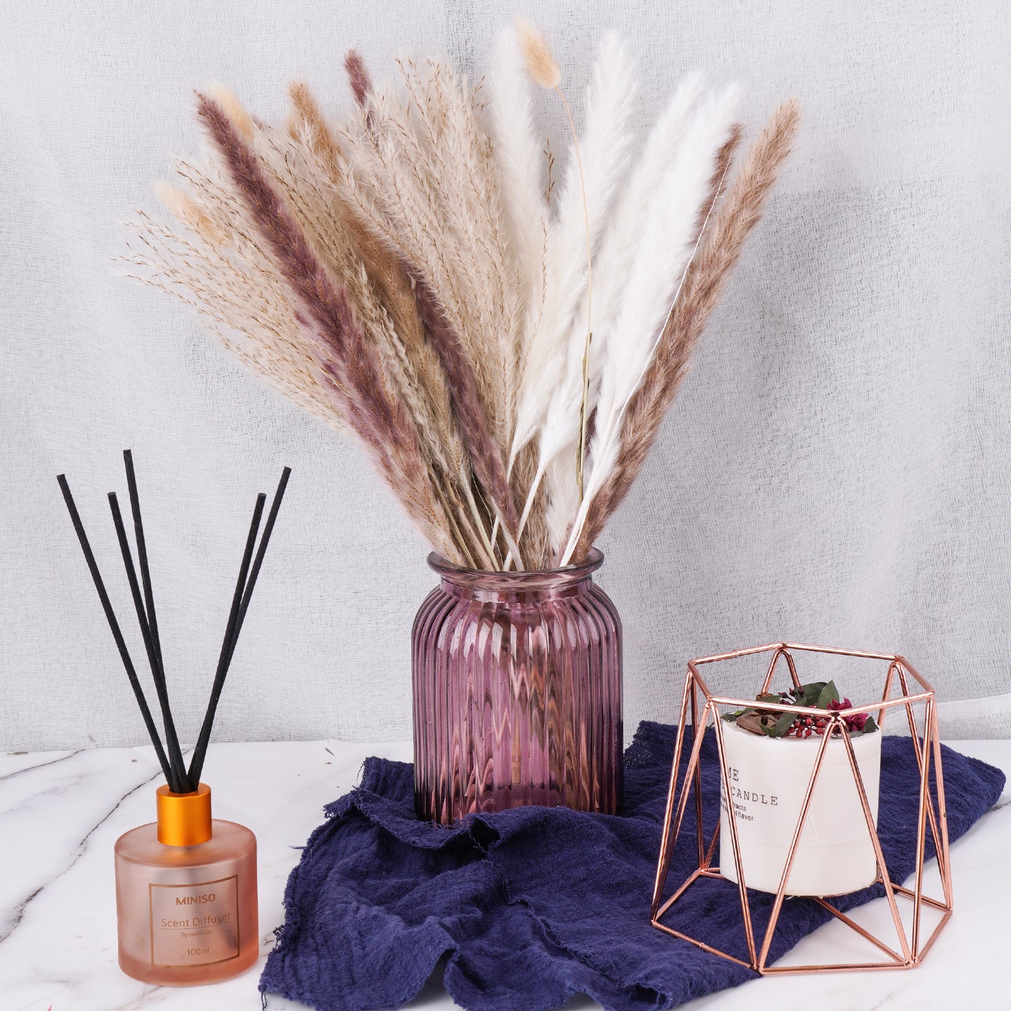 75PCS Natural Dried Pampas Grass Stems Decoration Set (15 White Pampas+15 Brow