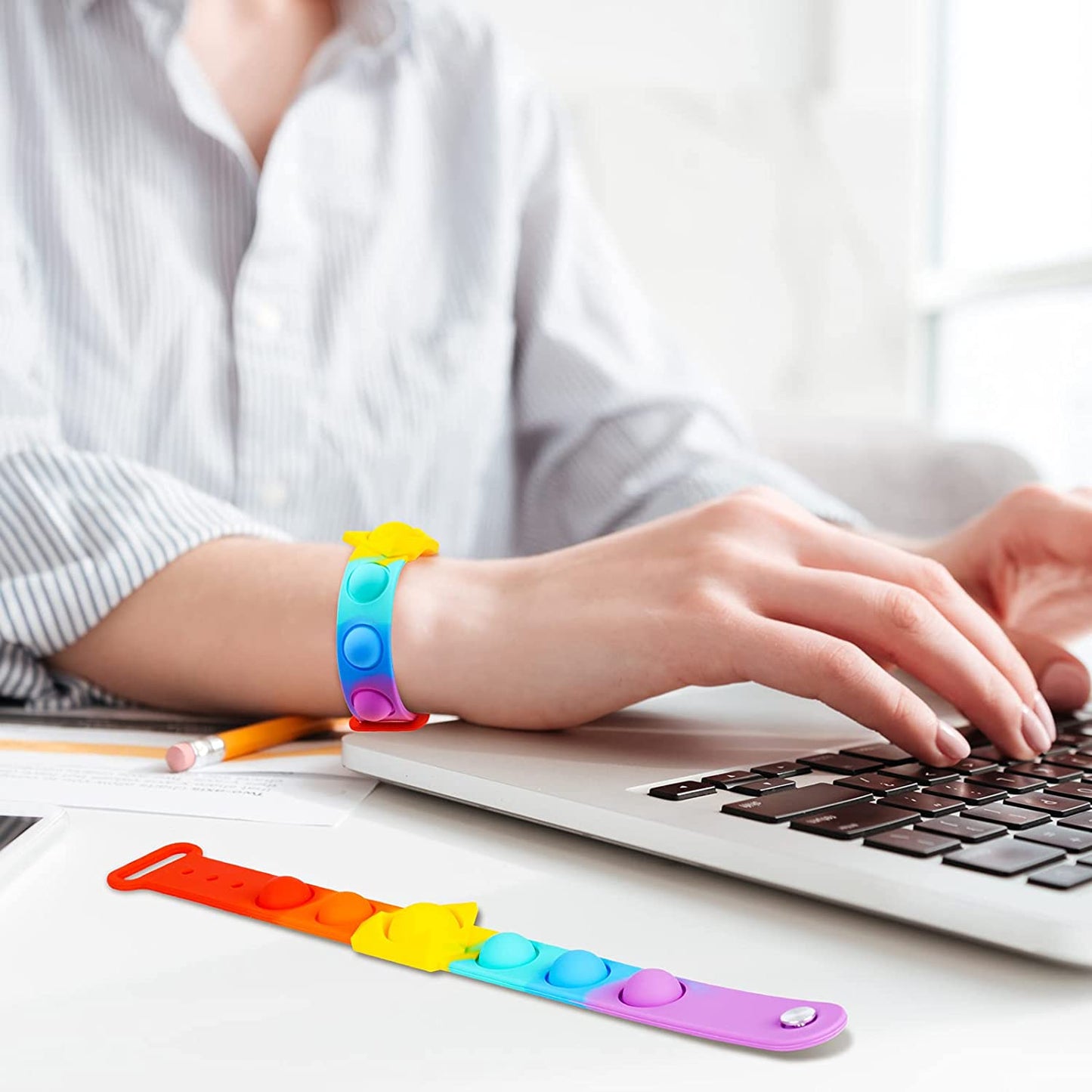 Push Pop Bubble Wristband Fidget Sensory Toy Rainbow Wearable Hand Watchband