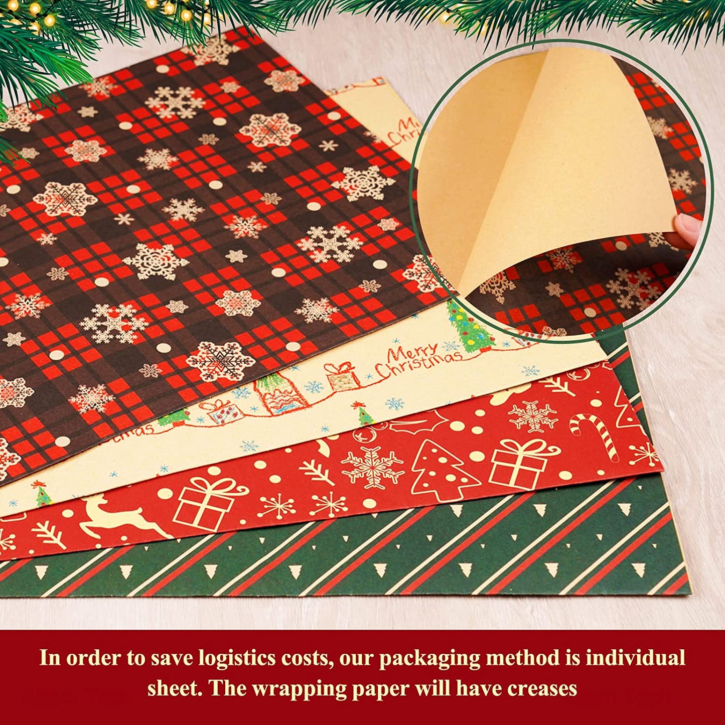 Single-Side Christmas Wrapping Paper 8PCS 28x20 Christmas Holiday Wrapping Paper