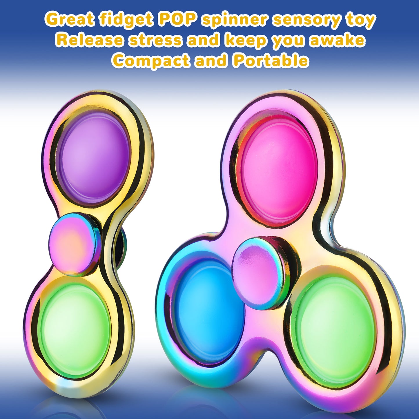 Fidget Pack 2PCS Push Pop Bubble Fidget Spinners 2-in-1 Toys Multicolor 3-Bubb