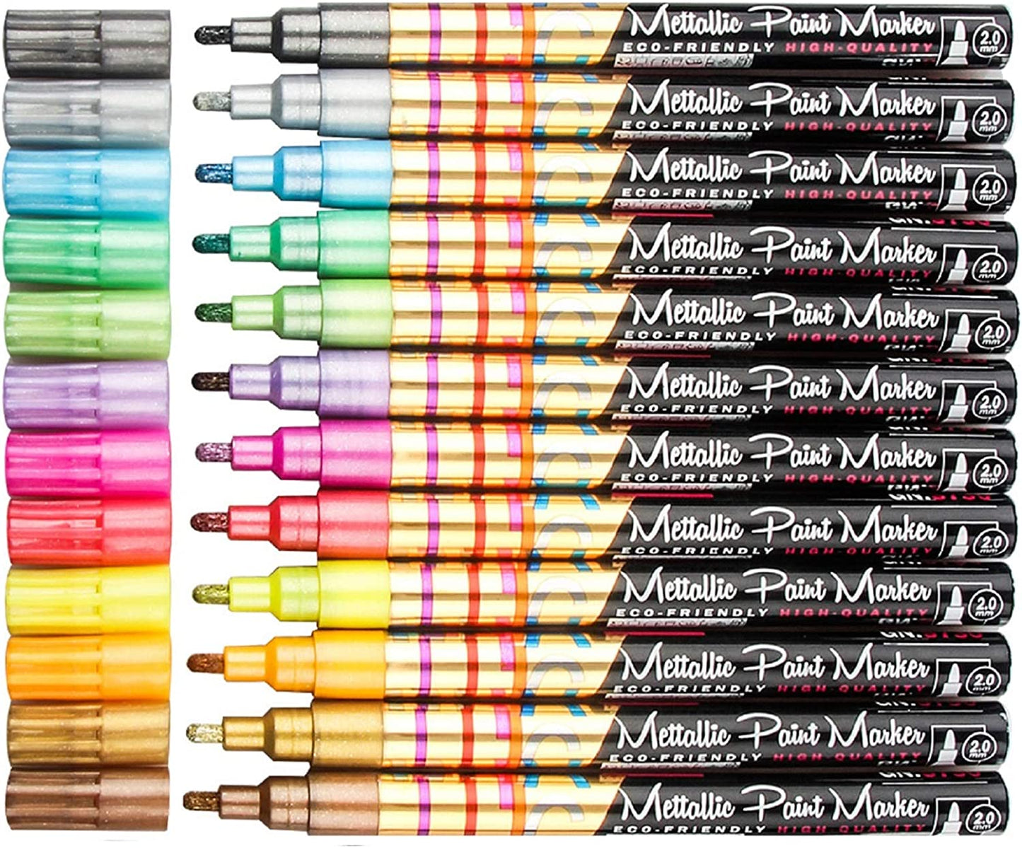 12 Color Assorted Metallic Marker Pens, 2mm Tip Sheen Glitter Painting Pen