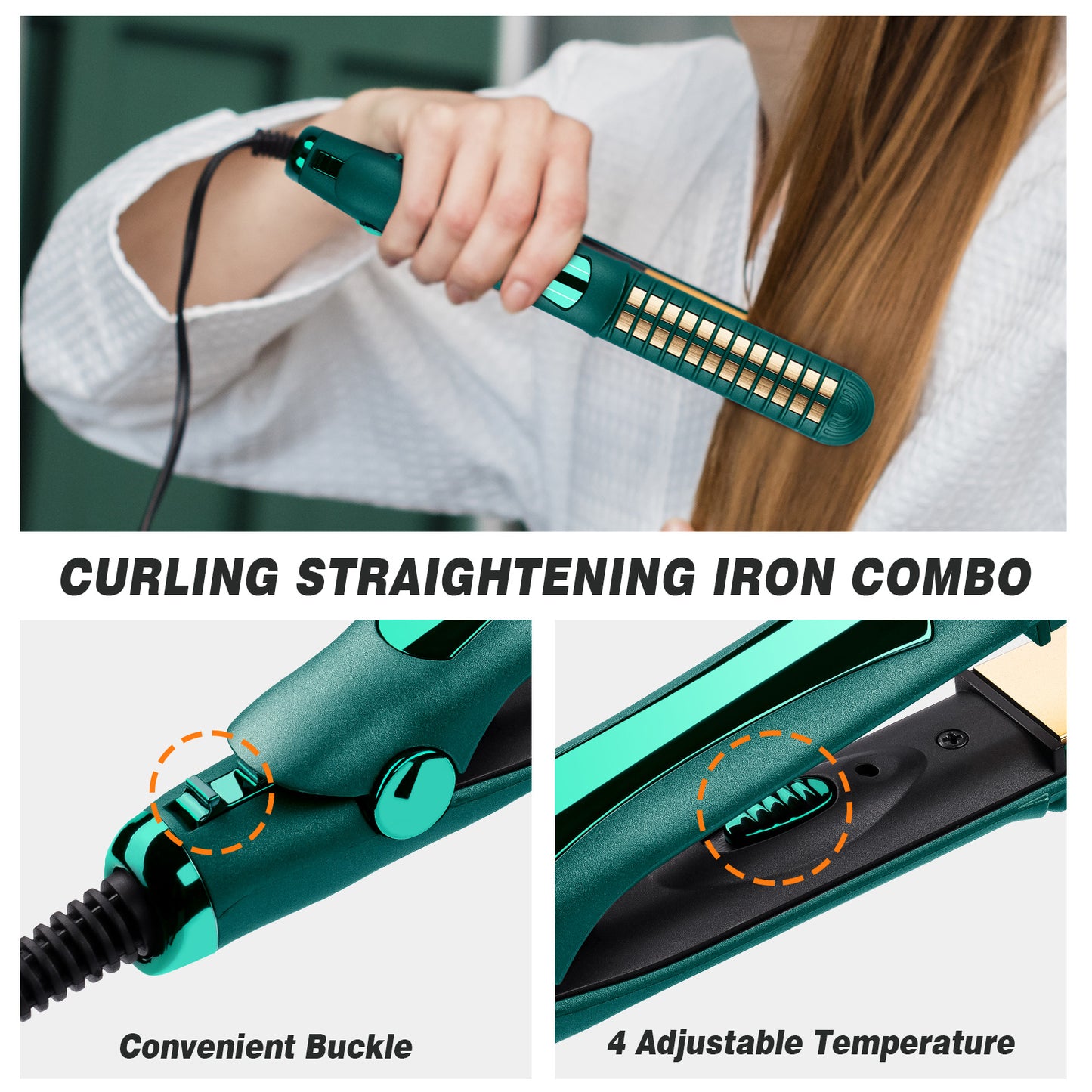 2-in-1 Hair Straightener Curler Professional Multi-Styler Flat Iron (Green)