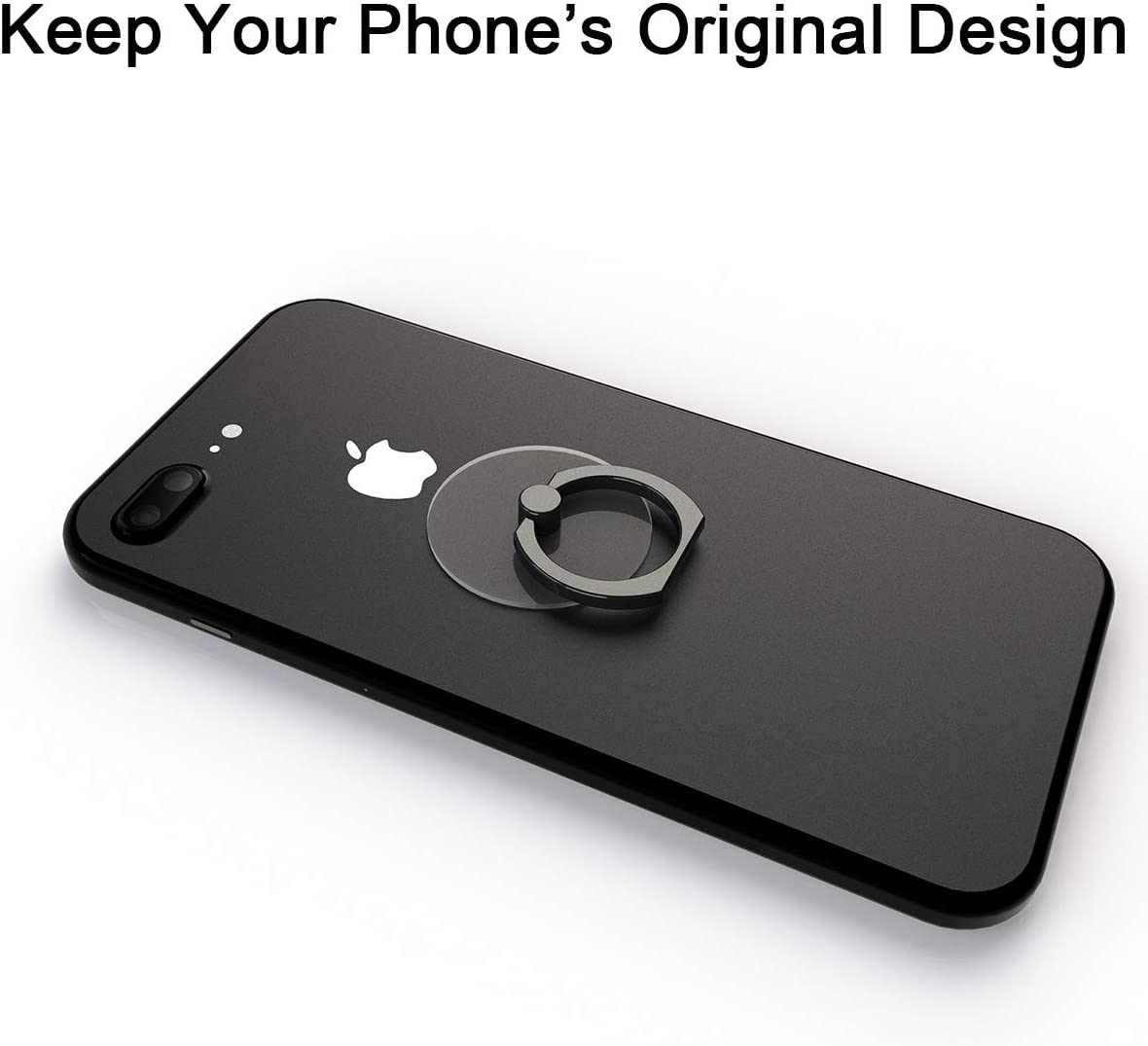 Transparent Phone Finger Ring Holder Grip 360 Degree Rotation Kick-Stand (Black)