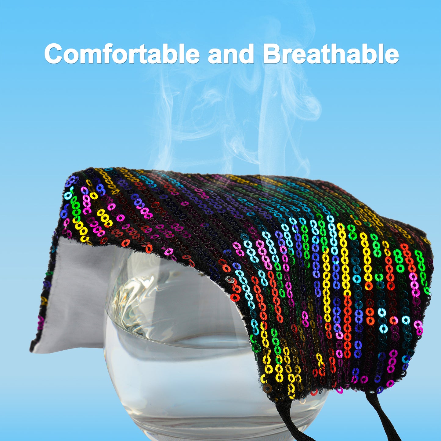 Fashion Rainbow Multi Color Glitter Sequin on Black Reusable for Women Adjustab