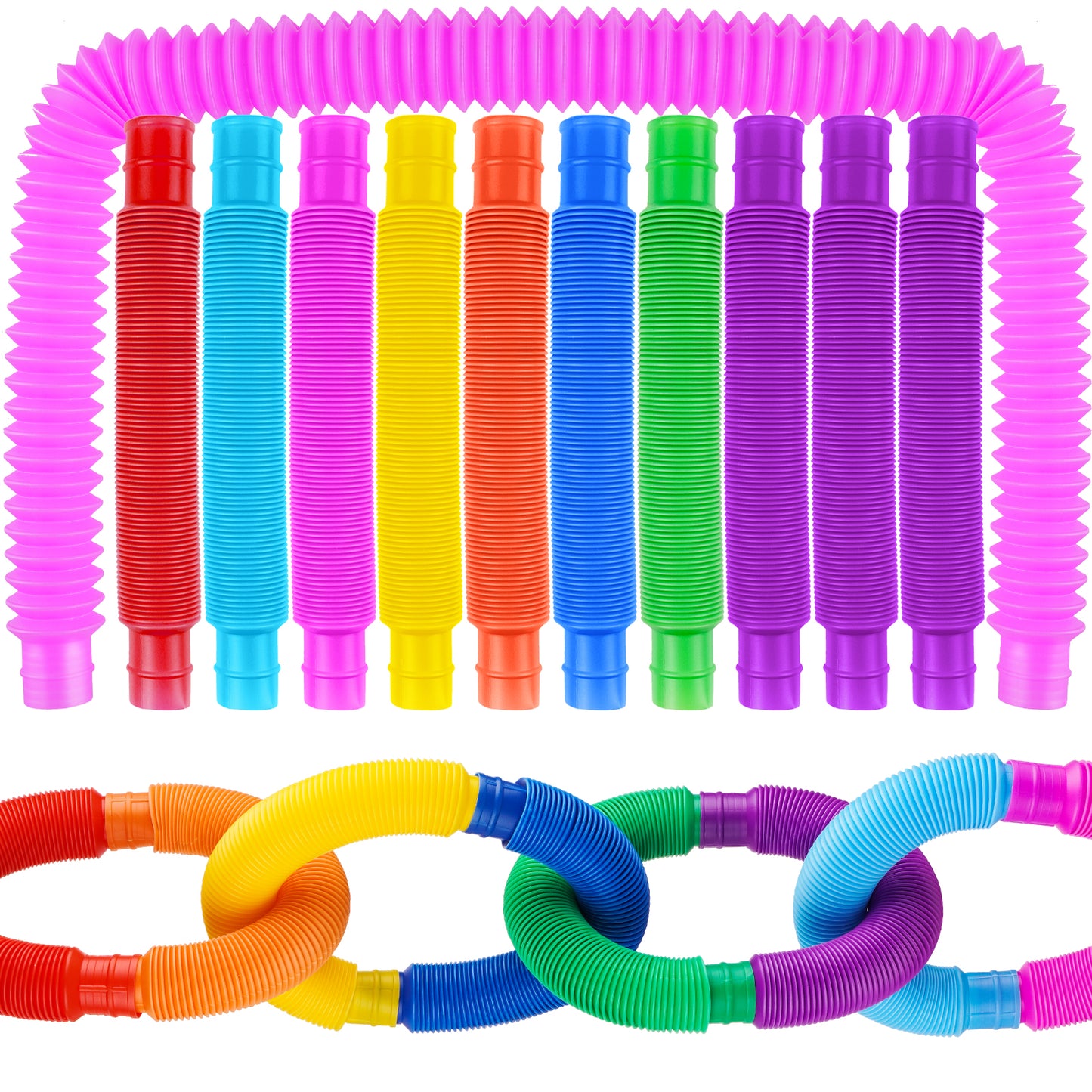 Big Pop Tube Sensory Fidget Toy 12PCS Stretchable Pipes Stress Anxiety Reducer