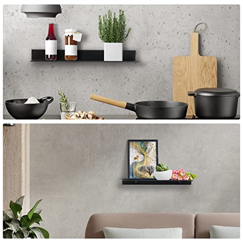Aluminum Wall Mounted Floating Shelf with Picture Ledge 15.7x4.6 Display (Black)