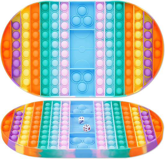 Silicone Push Pop Bubble Fidget Toy Big Oval Game Board 2PCS Game Dices Rainbow