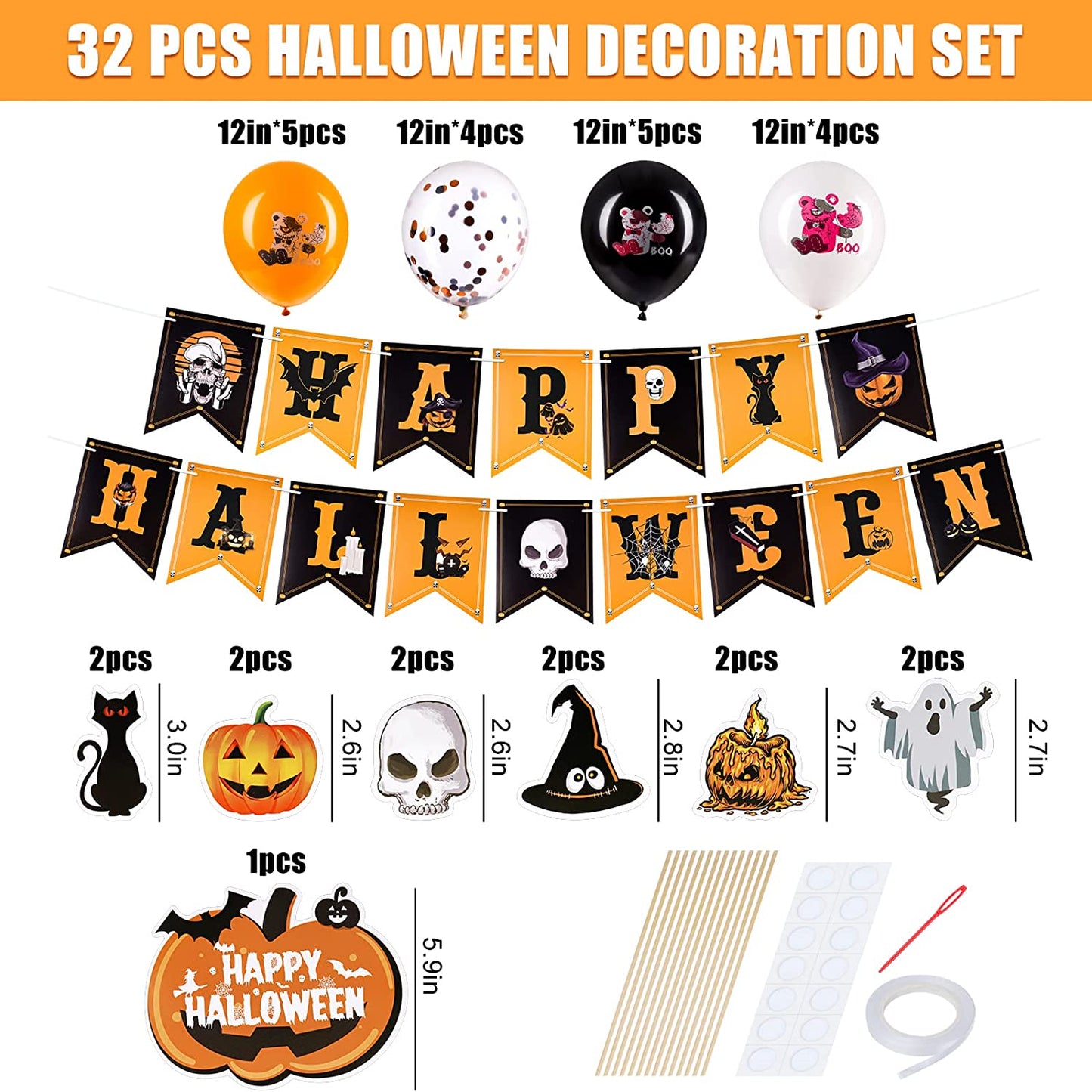 32PCS Halloween Decoration Balloons Party Supply Spooky Bear Scary Creepy Party