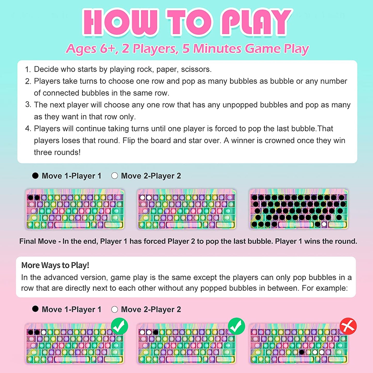 Silicone Keyboard Pop Fidget Sensory Toy Macaron Tie-Dye Multicolor Large Size