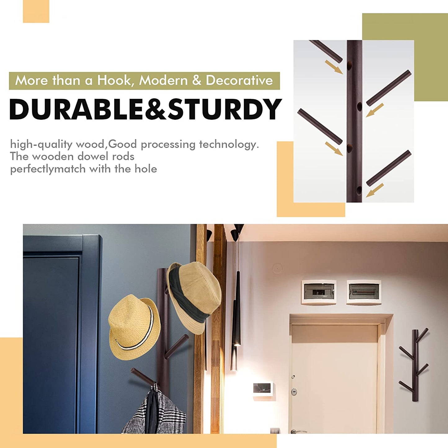 Branch Shape Decorative Wooden Coat Wall Mount Hook 2PCS Nordic Coat Rack Hanger