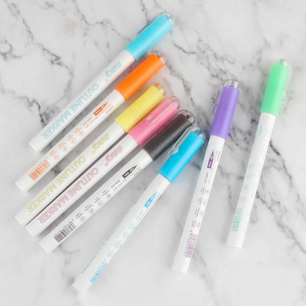 Super Squiggles Double Line Markers 8 Dream Color Self-outline Metallic Pens Hig