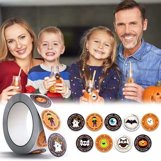 500PCS 1" Self-Adhesive Halloween Stickers Small Round Label Roll 9 Designs