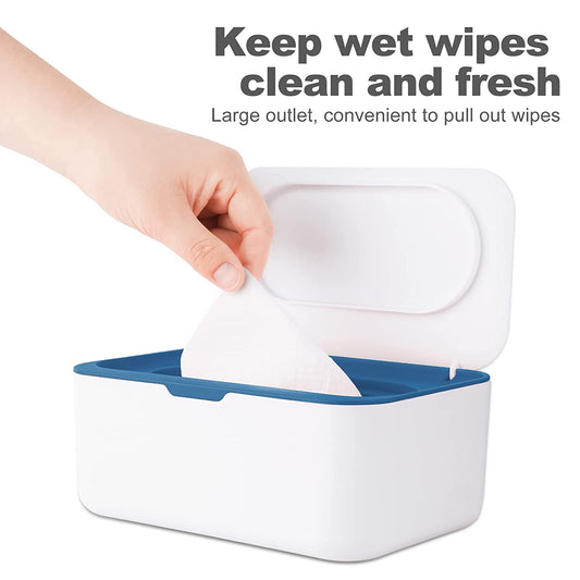 Sealed Wet Wipe Dispenser with Lid Large Capacity Baby Wipe Storage Box (Blue)