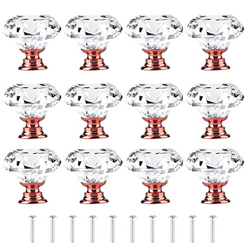 Crystal Clear Glass Cabinet Drawer Pulls Black Base Diamond Shape Cupboard Knobs