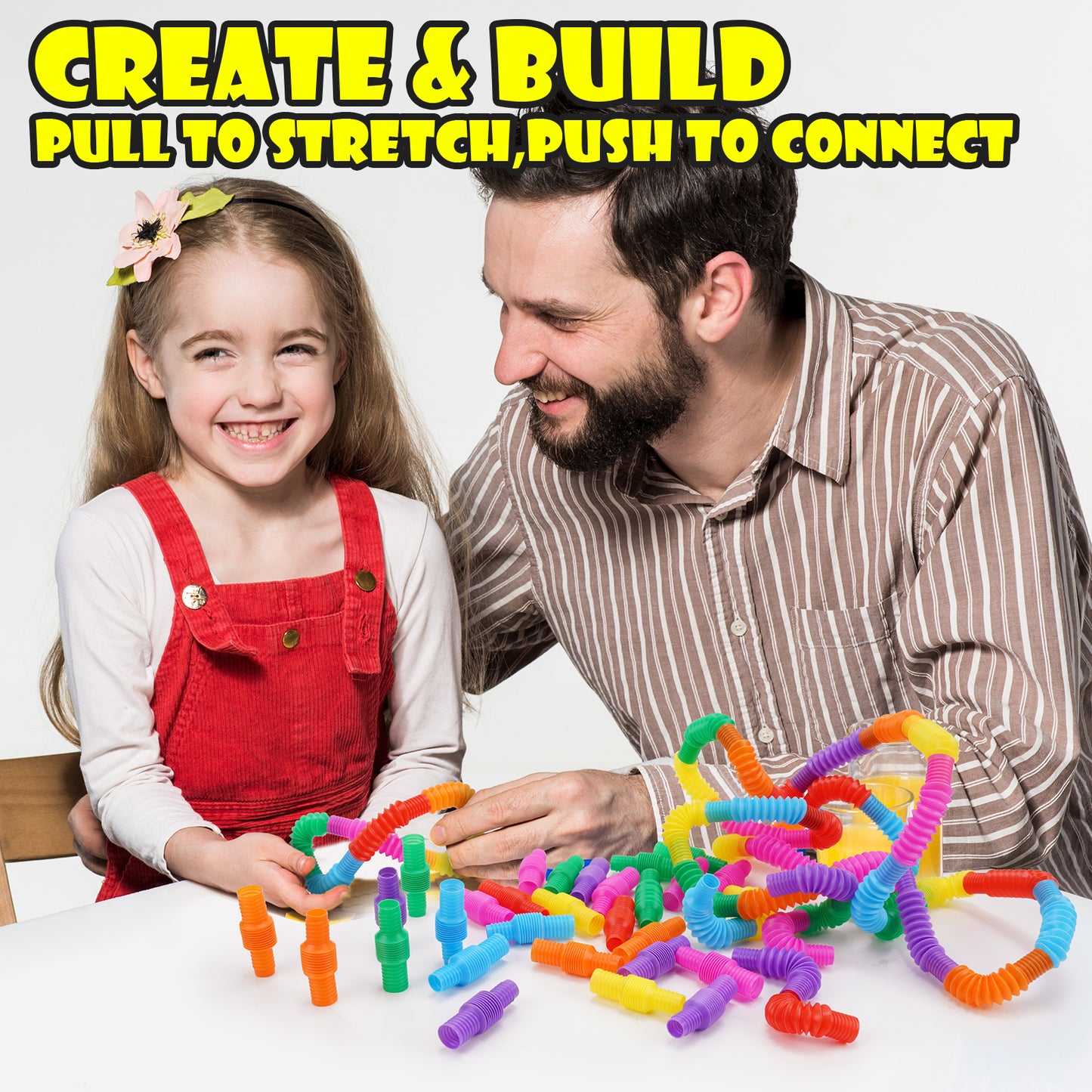 98PCS Mini Pop Tube Sensory Fidget Toy Set, Multicolor 0.8" Stretchable Pipe P