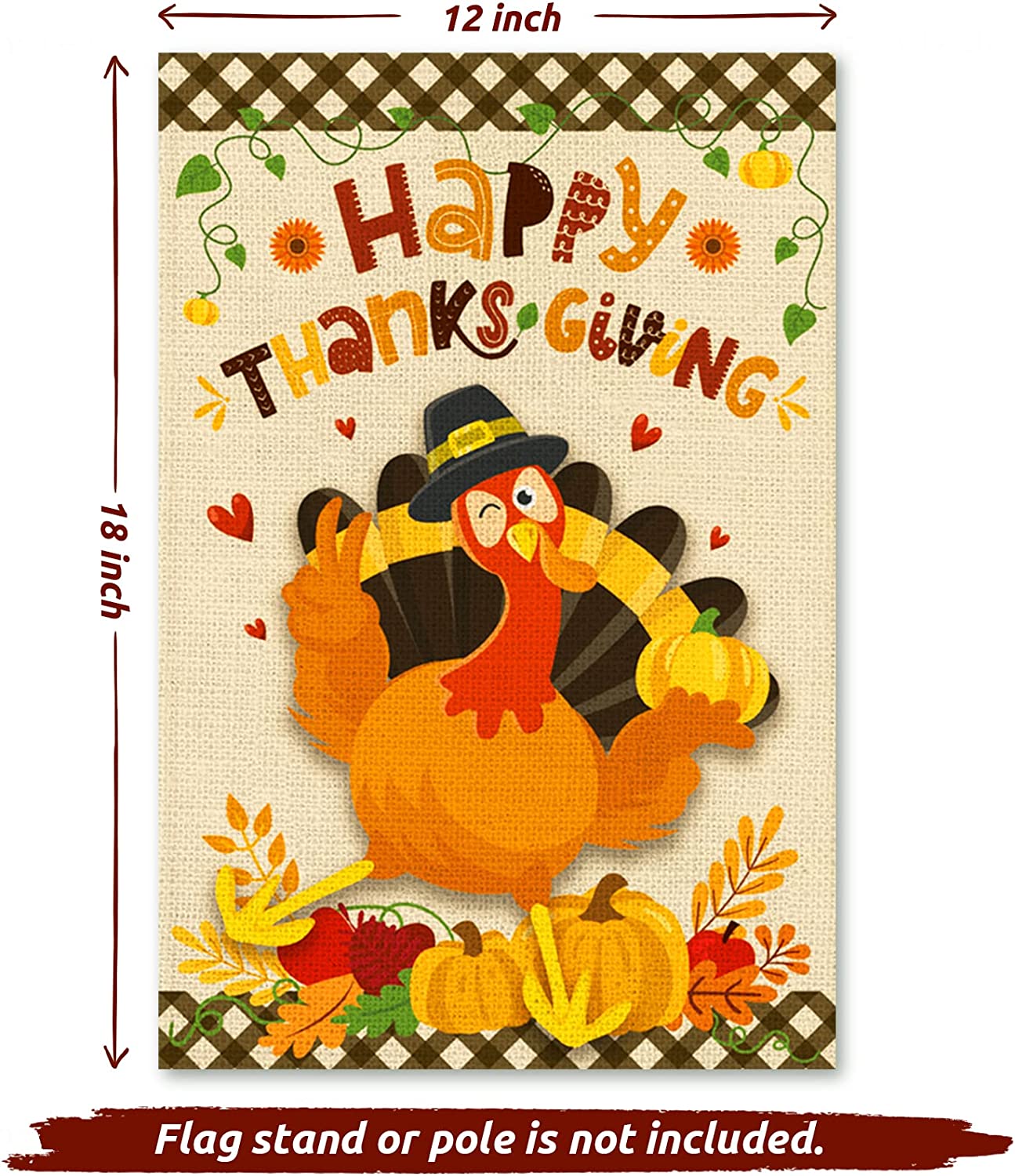 Happy Thanksgiving Turkey Double-Side Holiday Garden Flag 12x18 Inch Fall Autumn