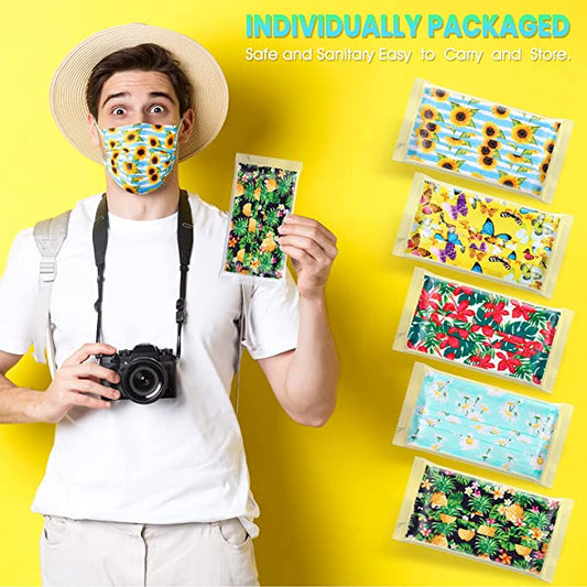 50PCS Adult Disposable 3-Ply Individually Wrapped Mixed Summer Floral Patterns