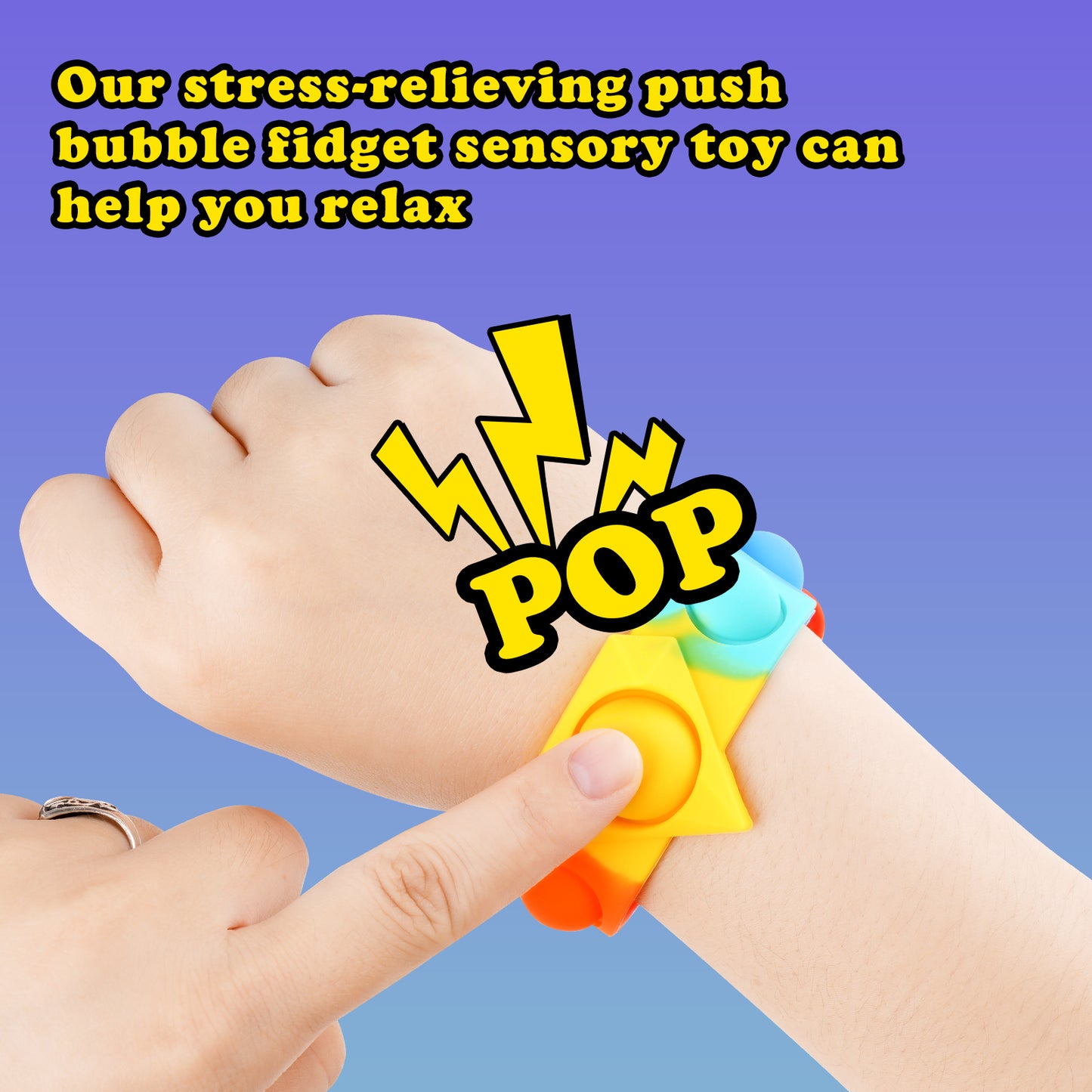 2PCS Push Pop Bubble Wristband Fidget Sensory Toys Rainbow Wearable Hand Watch
