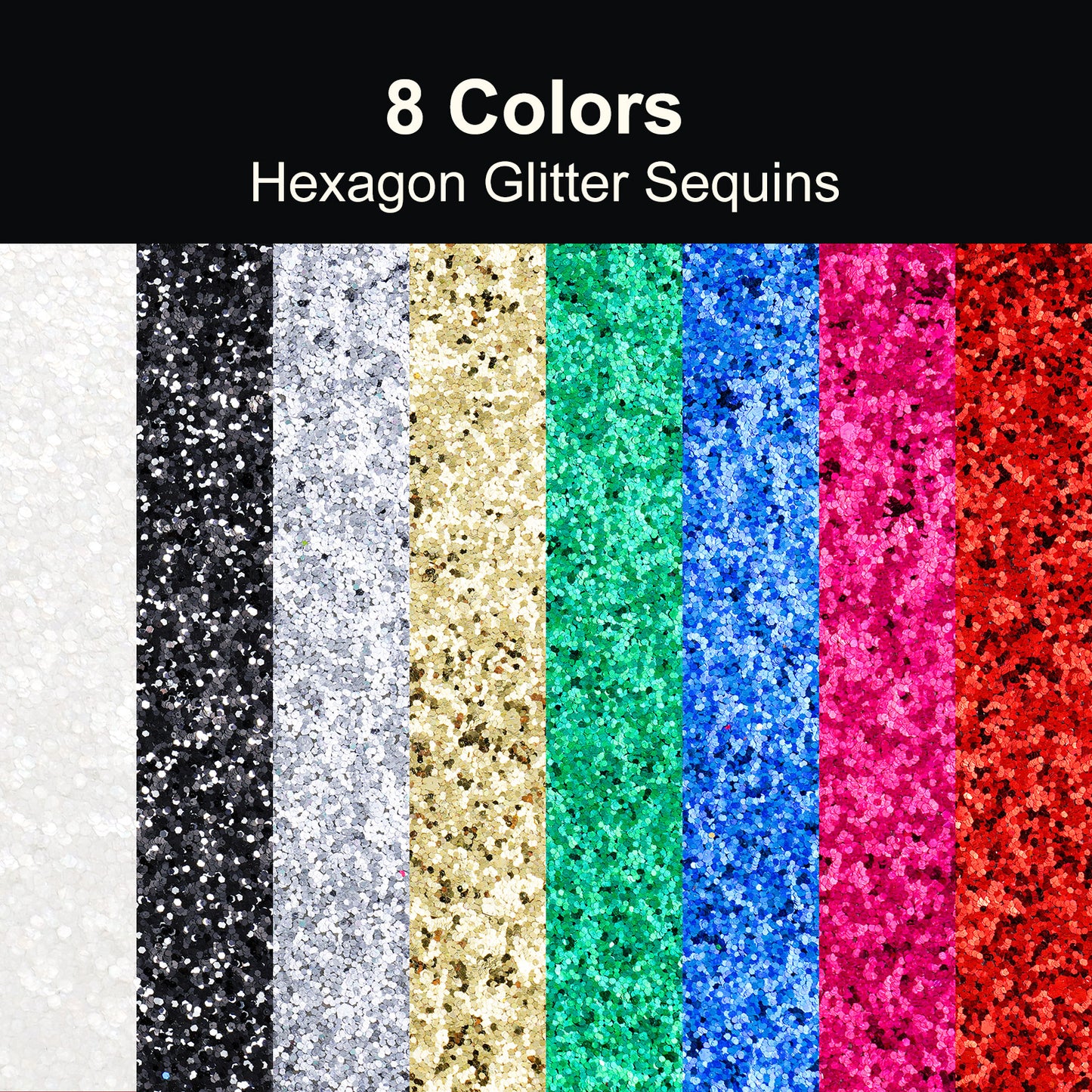 PU Glitter Leather 8-Color Coarse 1.2mm Thick Sheets with Hexagon Flakes for Mak
