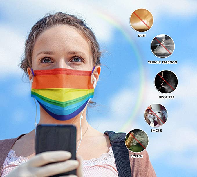 50PCS Rainbow Color Individually Wrap Soft Elastic Earloop