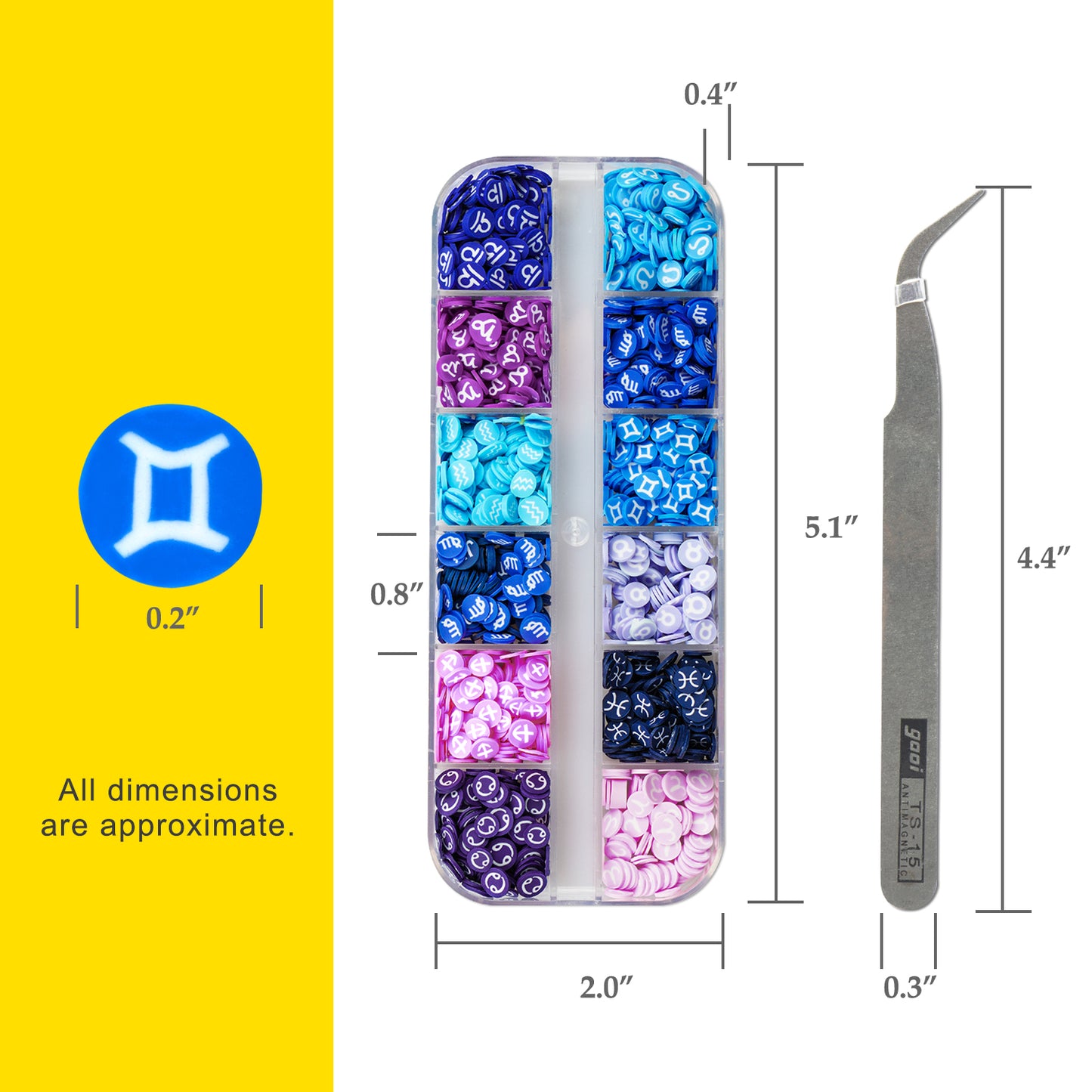 Nail Art Handcrafted 3D Charm 12 Zodiac Signs Soft Polymer Clay Slices, for Epox