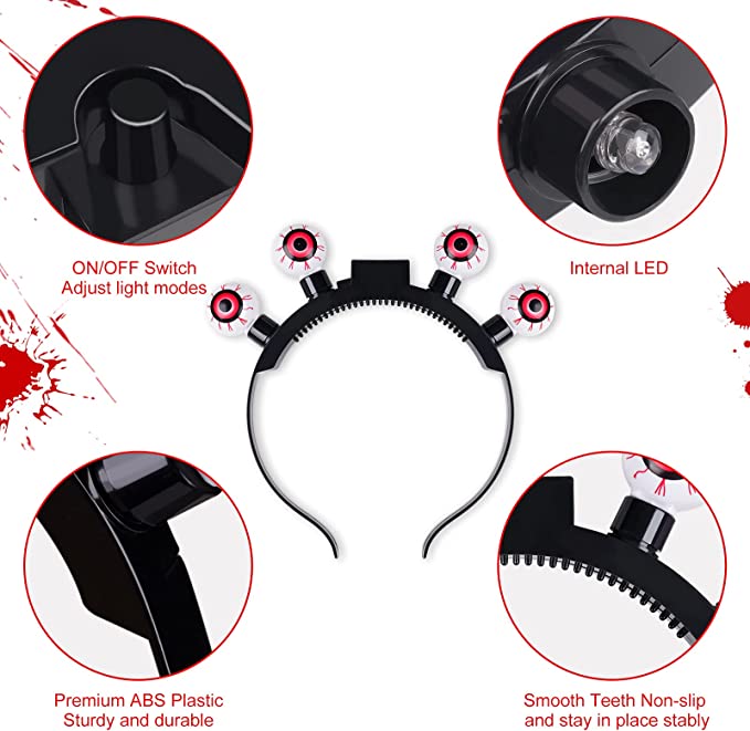 Halloween Party Scary Eyeballs LED Flashing Headband 2PCS Light Up Hoop Horror