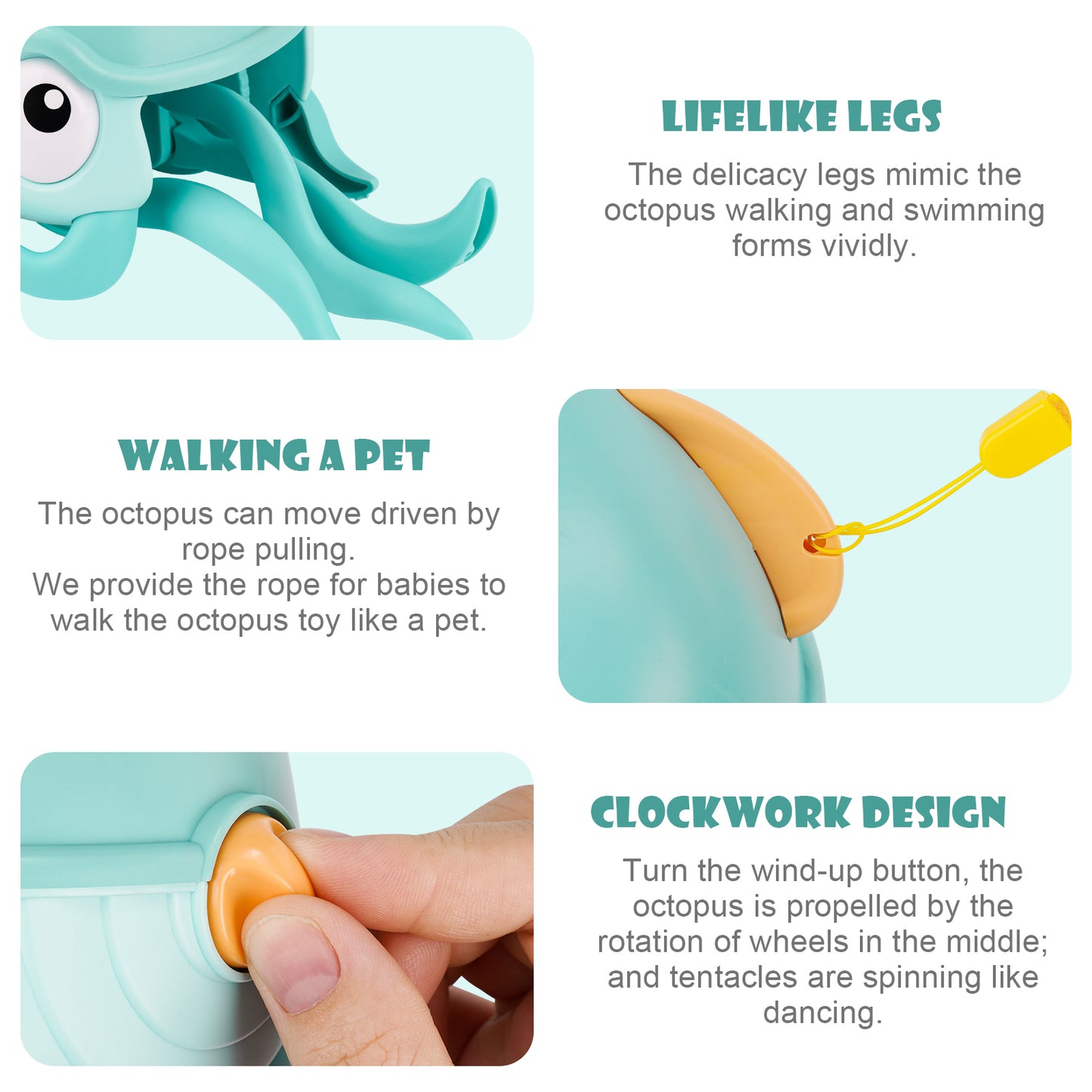 Amphibious Crawling Octopus Windup Bath Toy Kawaii Cartoon Walking Octopus wit