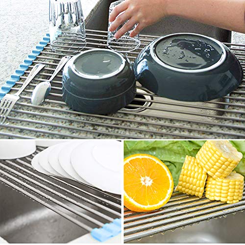 Rollable Dish Drying Rack 17x15 Roll Up Foldable Dish Racks Multipurpose (Blue)