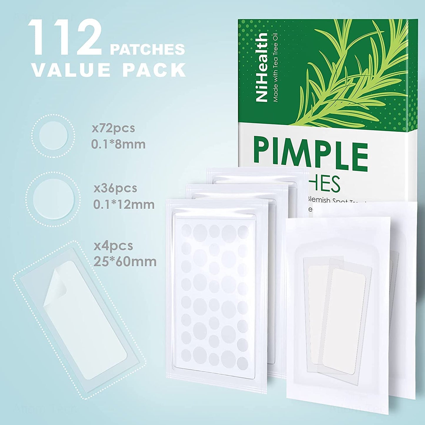112PCS Tea Tree Oil Acne Pimple Patch 3 Sizes Absorb Hydrocolloid Spot Treatment