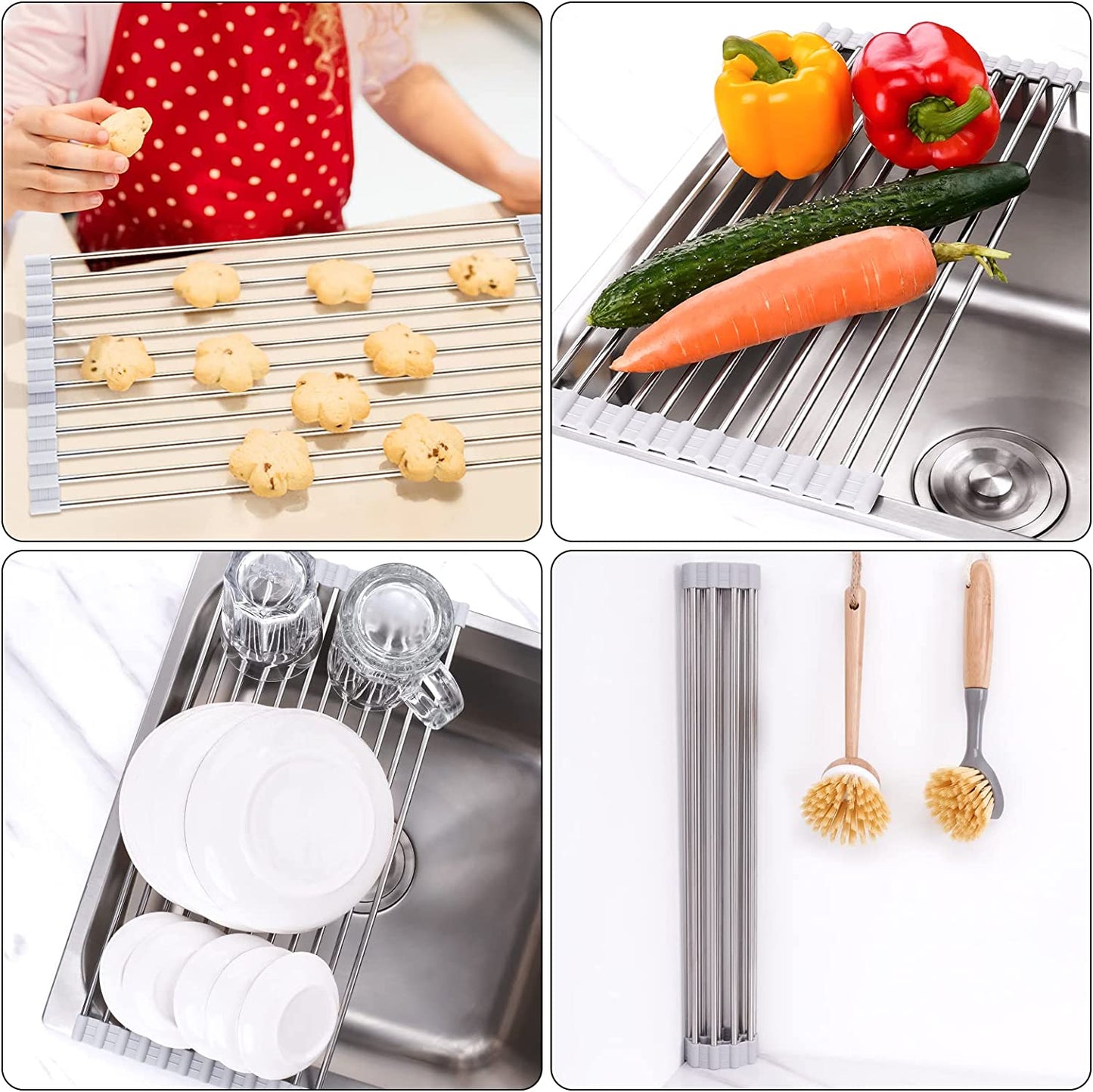 Roll Up Over Sink Dish Drying Rack17.8"x8.3" Foldable Home Kitchen Drainer, Grey