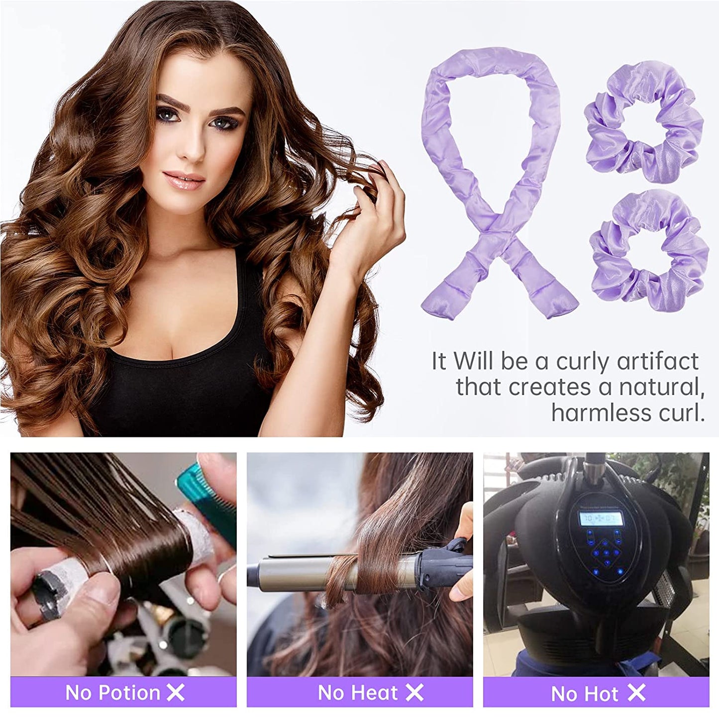 Hair Curlers Hair Curlers to Sleep In Heatless Curling Rod Headband (Purple)