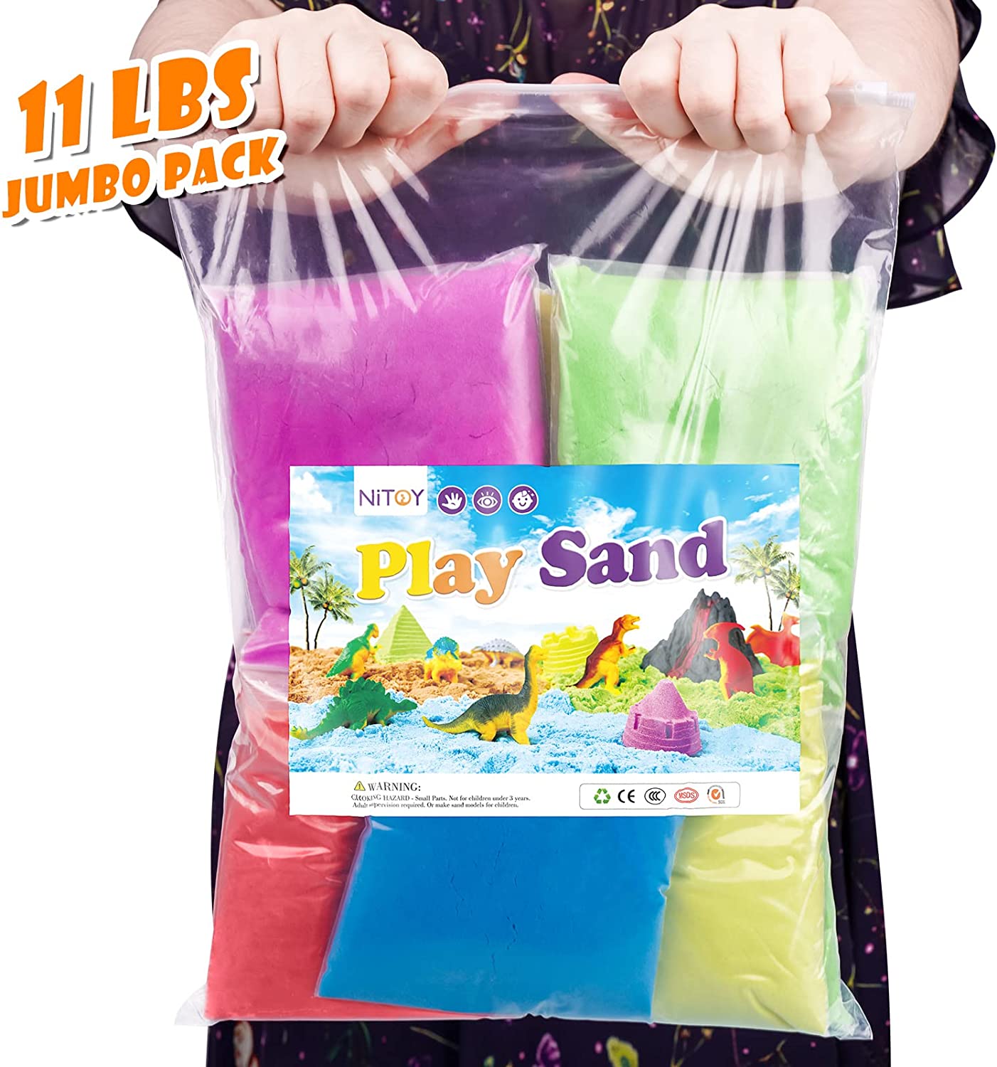 Play Sand 11lbs 5 Color Refill Pack Moldable Indoor Self-Sticky Sensory Sand Box