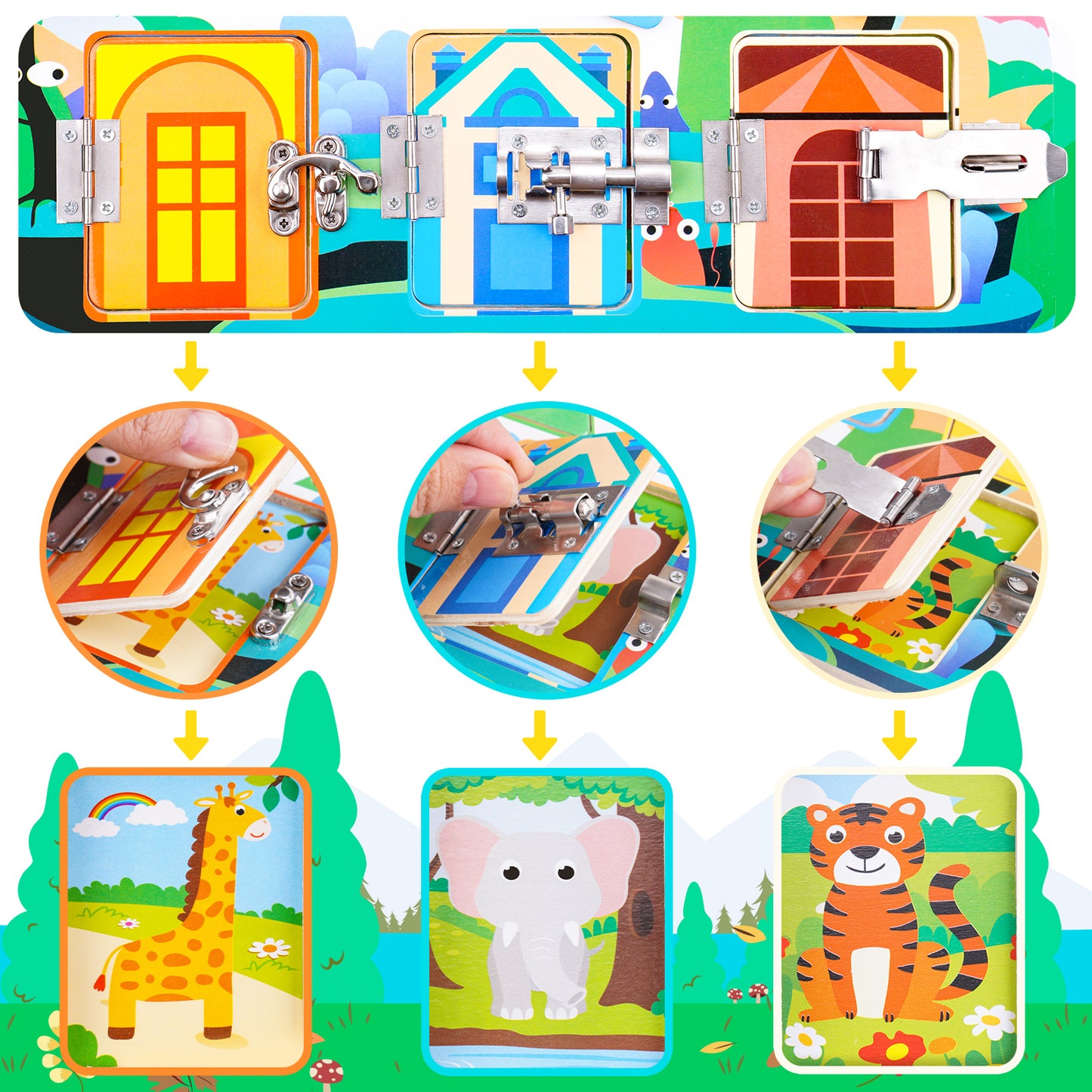 Busy Board Wooden Montessori Activity Sensory Toy Kids 3+, Locks & Latches