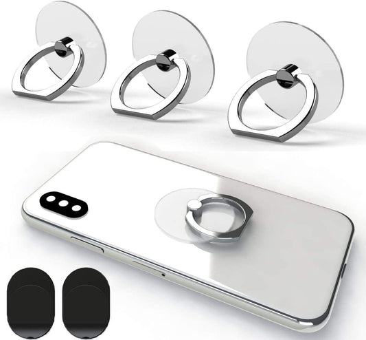 Clear Cell Phone Ring Holder Grip 360 Degree Rotation Finger Kick-Stand (Silver)
