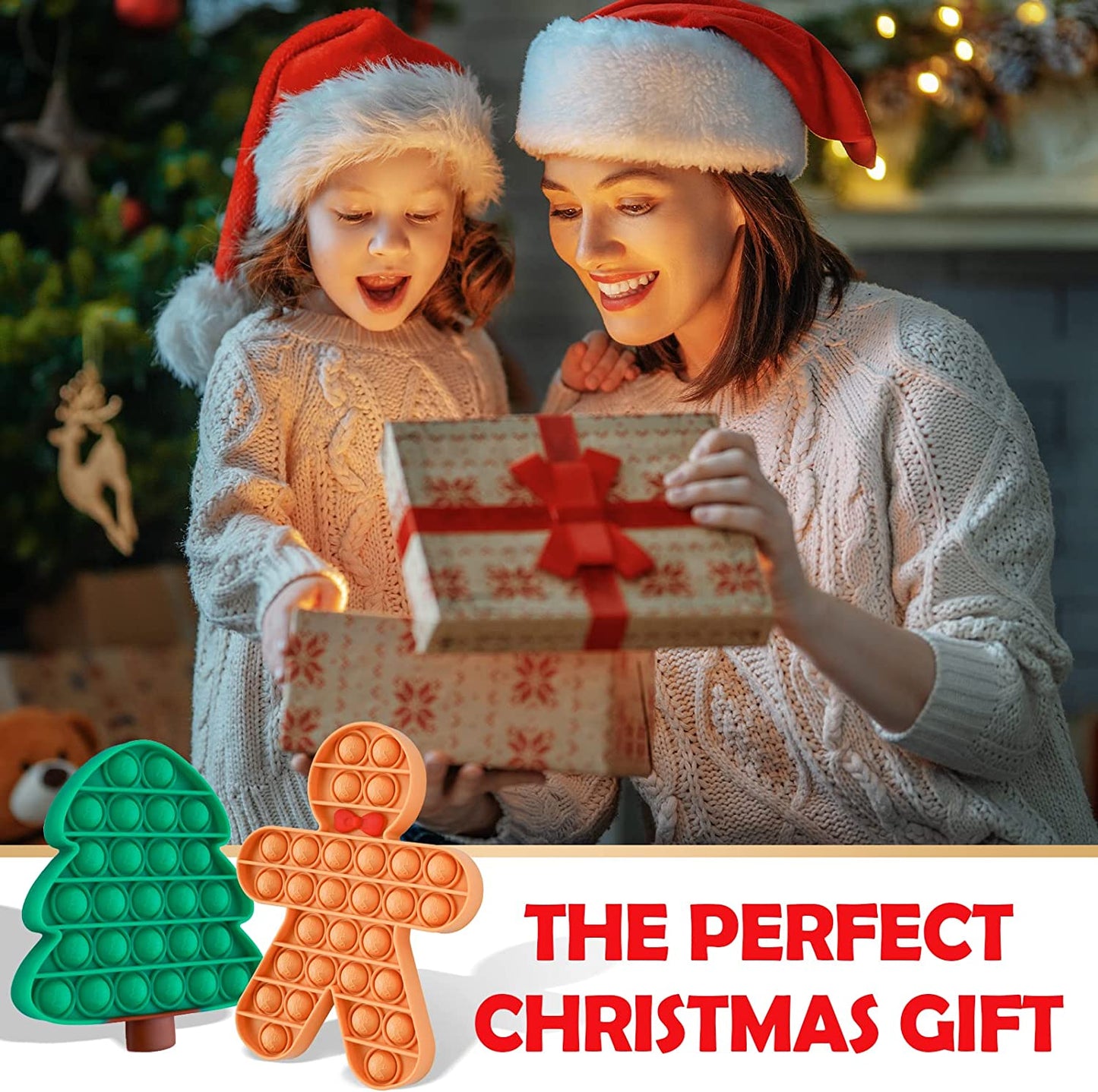 Push Pop Bubble Silicone Fidget Sensory Toys Christmas Tree + Gingerbread Man